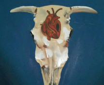 Marlene Demonte - Testa di bufalo con cuore, olio su tela tecnica mista