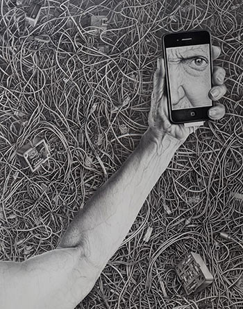 Wired, 2013  Charcoal and pencil on paper