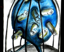Ronni Ahmmed - Caged friends are living happily and singing lalon shah - 2004. Dry pastel, 100cm x 60cm.