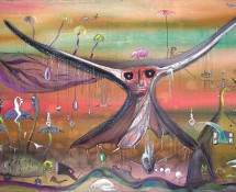 Ronni Ahmmed - Journey into the center of a center and your vision from a distant mushroom trip. - 2009. Acrylic on canvas, 1.5m x 1m.