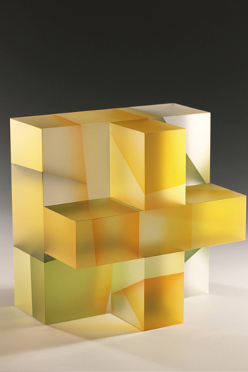 Segmentation, glass sculptures - genetic building block series- yellow & green segment