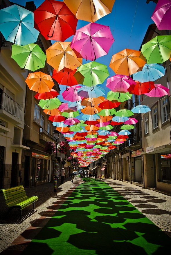 Agueda, Portugal umbrella art installation
