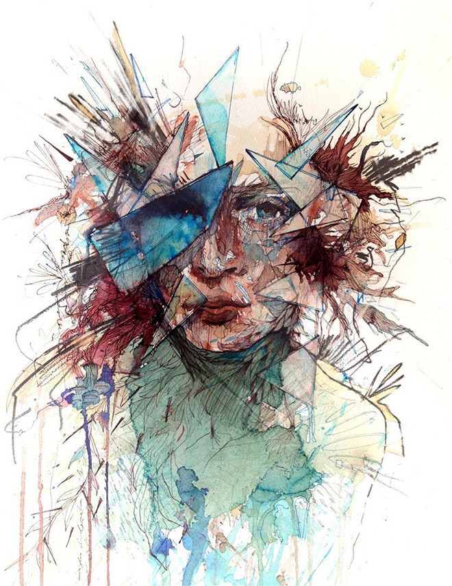  Female portraits with Ink, Tea and Alcohol