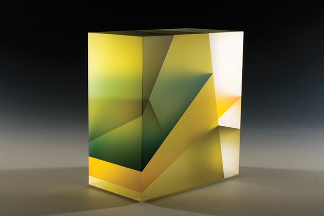 Segmentation, glass sculptures - Green leaf cuboid, 2010