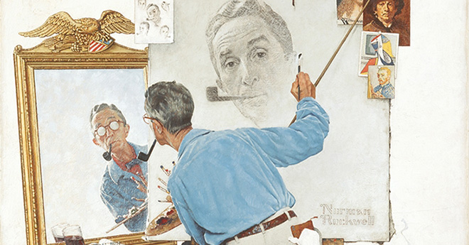 Norman Rockwell - Triple Self-Portrait, Cover illustration for The Saturday Evening Post, February 13, 1960. Olio su tela. ©1960