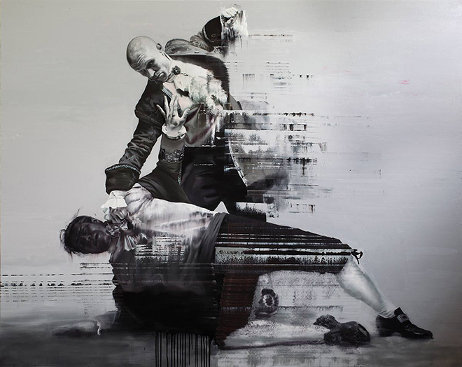 Conor Harrington - The Savages, oil and spray paint on linen, 2013.