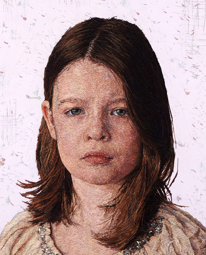 Florence, Hand Embroidery:  One-Ply Cotton and Silk Thread on Belgian Linen with Acrylic, 2014