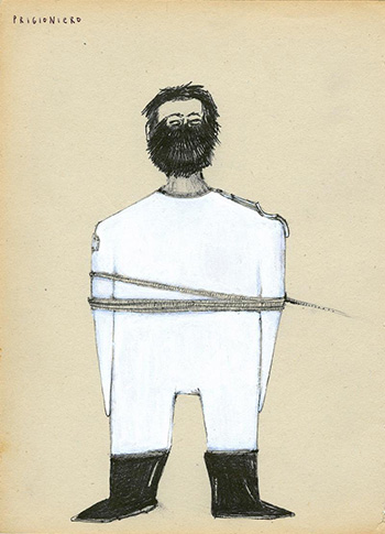 Denis Riva - Prigioniero, 2011, penna e china su carta invecchiata, cm 21,5 x 15,5
