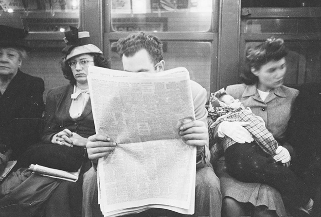 Stanley Kubrick. Life and Love on the New York City Subway. Passengers in a subway car. 1946. Museum of the City of New York. X2011.4.10292.55E