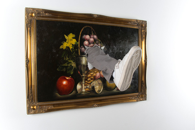 Moment of Impact, Kick Painting / Still Life With Fruit - 2014, Mixed media on canvas