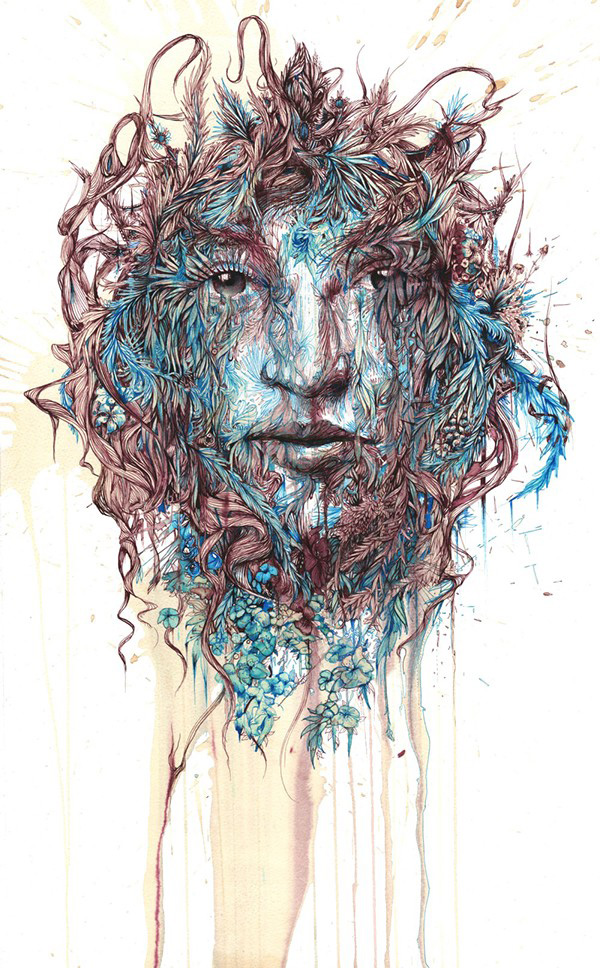 Carne Griffiths - The Secret Garden - ink and tea on Bockingford watercolour paper