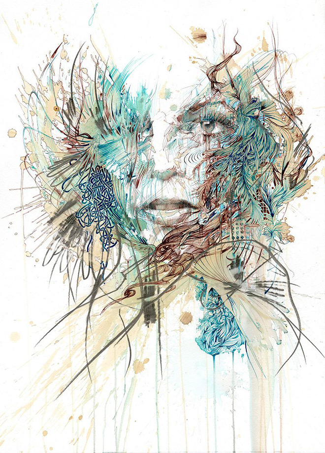 Carne Griffiths - Fly, Ink and tea on Bockingford watercolour paper