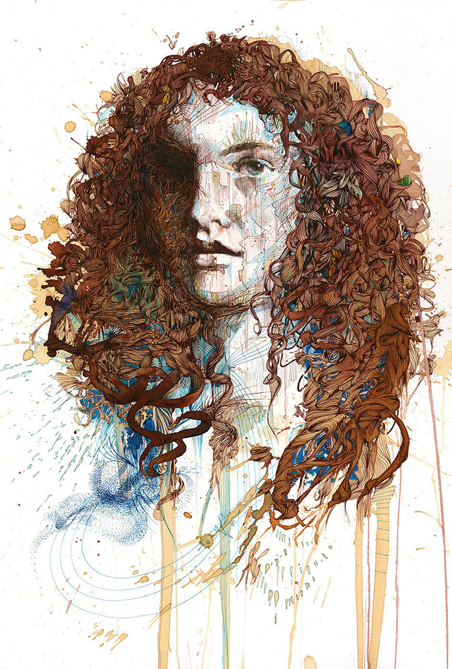 Carne Griffiths - The Starling,  Ink and tea on Bockingford watercolour paper