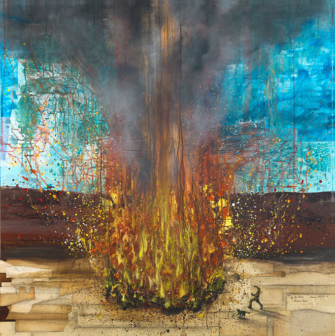 Denis Riva - Bruciare tutto, 2013 - Acrilico e carta su tela - 150 x 150 cm