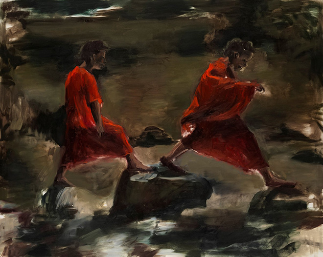 Lynette Yiadom-Boakye - Curses, 2011 Oil on canvas 160 x 202 cm Private Collection, US Courtesy of Corvi-Mora, London and Jack Shainman Gallery, New York