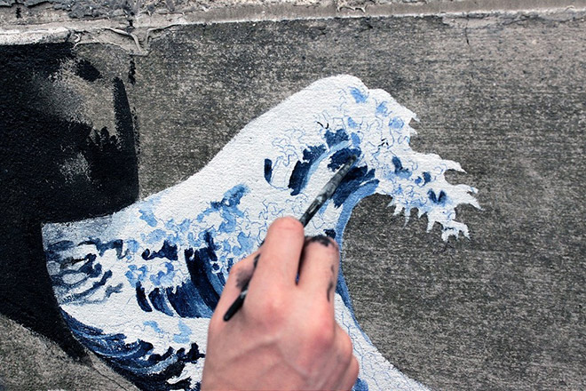 Pejac - Everyone is an artist - La grande onda di Kanagawa, Street art in Japan