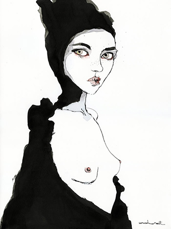 Conrad Roset , BLACK 04 - India ink and watercolor on paper (Canson Moulin du Roy, 100% cotton, 300 g/m2), 11.80″ x 15.70″