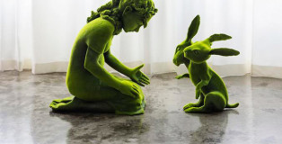 Kim Simonsson - Two Headed Moss Bunny and Moss Girl, 2015 - Nylon and Ceramic Fibre, 15 X 40 X 30 INCHES