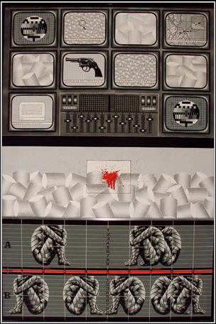 Gerico - Effetto violenza come prodotto di consumo N.1, 1977, acrilico su tela lino 100x150 cm