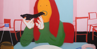 Stefania Ruggiero, Giropizza, 2016, spray, acrilico, pastello a olio e marker su tela, 70x100 cm
