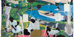 Kerry James Marshall - Past Times, 1997. Acrylic and collage on canvas; 114 x 156 in. (289.6 x 396.2 cm). Metropolitan Pier and Exposition Authority, McCormick Place Art Collection Photo: Nathan Keay © MCA Chicago