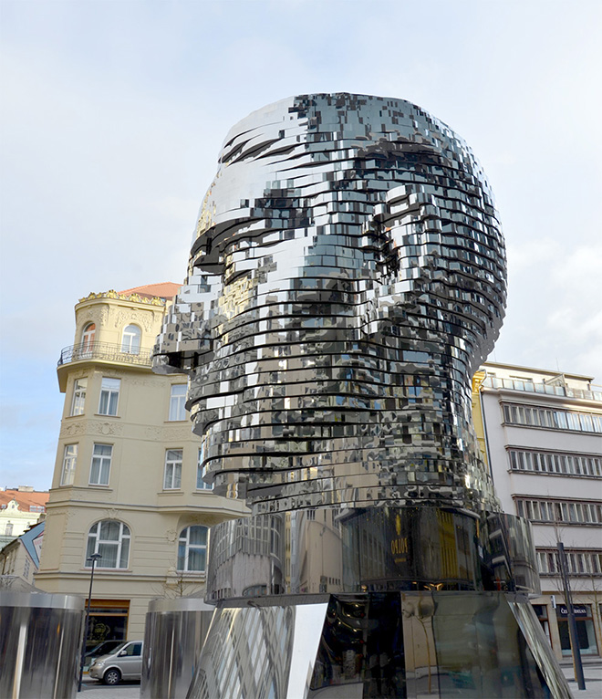 David Černý, kinetic Head of Franz Kafka, Prague. Photo by Jindřich Nosek via Wikimedia Commons.