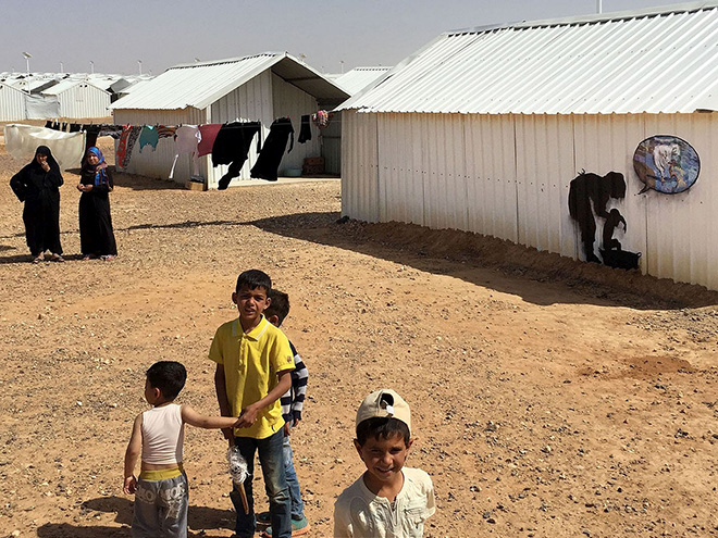 Pejac - Mothers + Artists, Al-Azraq Syrian refugee camp, Jordan | 2016