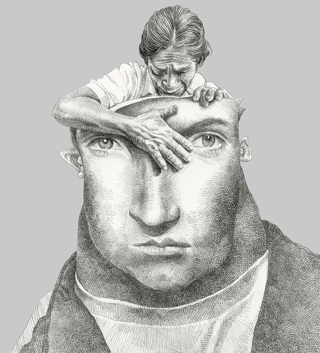 José Molina - Desaparecidos, 2016, matita bianco e nero su carta. cm 465 x 365