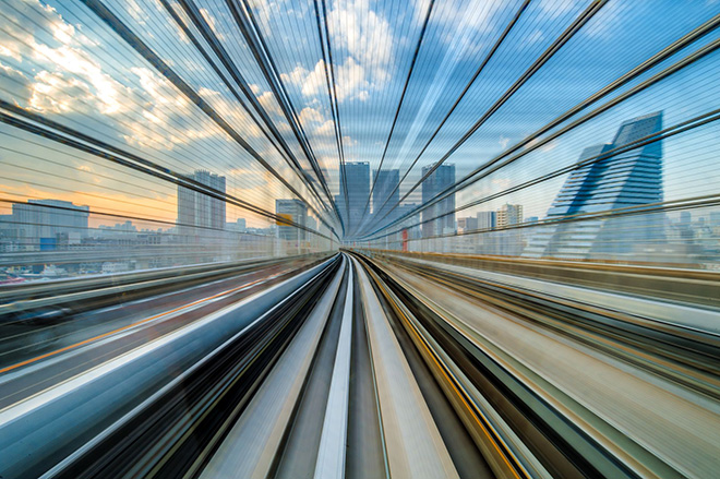 Mike Holleman - Warp Speed, Tokyo (Japan). Architecture category,  A long exposure while traveling on the Yurikamome Line, Tokyo.