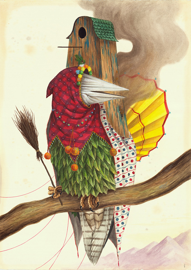 El Gato Chimney - Winter ceremony, 50x70cm, watercolor and gouache on cotton paper, 2016