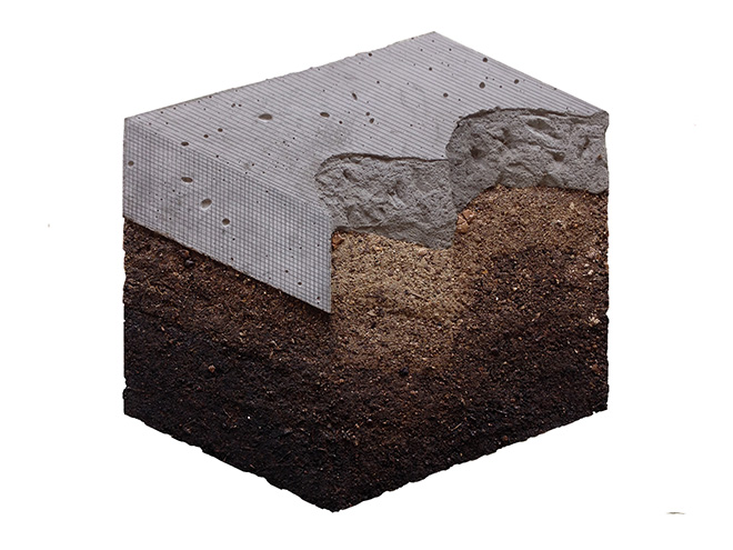 Ciredz - Sample, 2016, concrete, soil and graphite, 53x53 cm