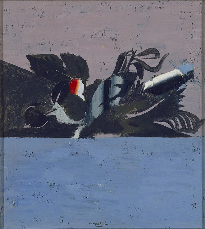 Carlo Mattioli - Dal Cestino del Caravaggio, 1967, olio su tela, 45x40 cm, collezione privata