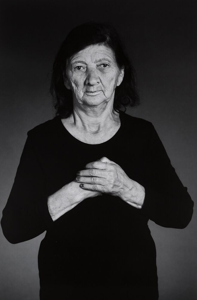 Shirin Neshat - Gizbasti, from The Home of My Eyes series, 2015, Silver Gelatin Print and Ink, 152.4 x 101.6cm (40 x 60 in), Courtesy Written Art Foundation, Frankfurt am Main, Germany