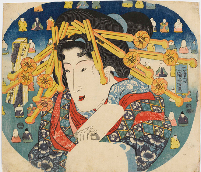 Utagawa Kuniyoshi - Cortigiana. Serie:Le tre dure prove delle donne moderne (Tōsei sanpukutsui), 1833, silografia policroma (nishikie), 22,0x29,0 cm. Masao Takashima Collection