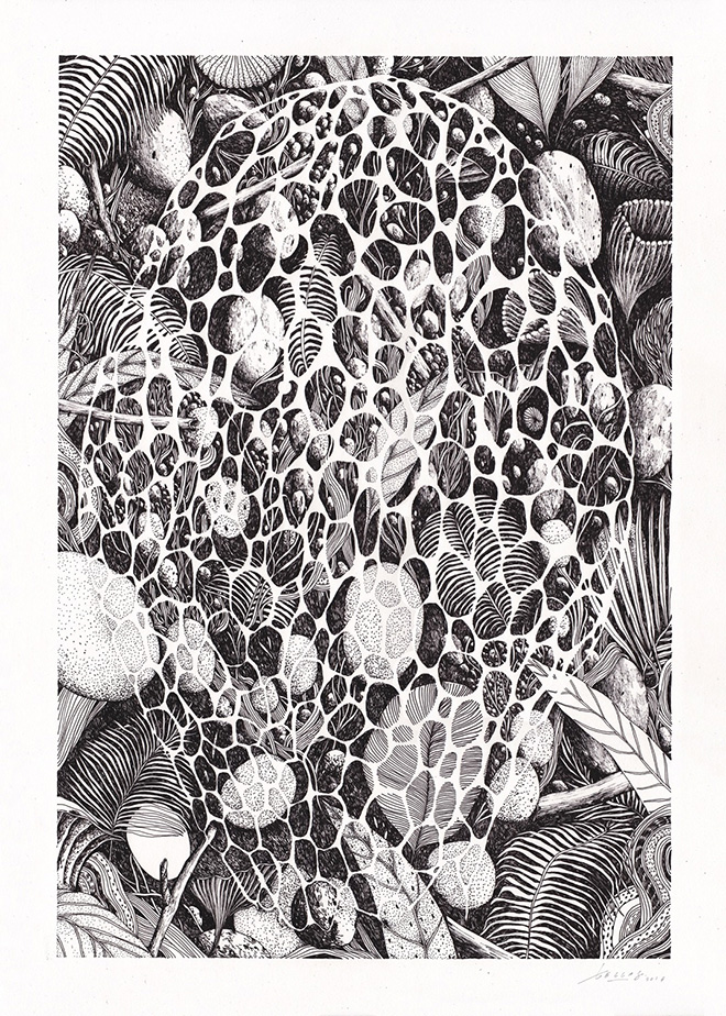 Tellas - Tropico 3, MAGMA Gallery, ink on paper, 50x70 cm
