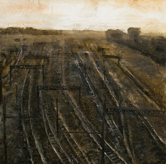 Filippo Cristini - Pietra nebbia acciaio, 2016, olio e colla vinilica su tela, cm 100x100 Filippo Cristini - Pietra nebbia acciaio, 2016, olio e colla vinilica su tela, cm 100x100