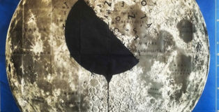 Opiemme - Ombra di Luna, 2015, 100x100 cm, acrilici su mappa fotografica lunare