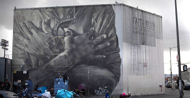 Faith47 - Salus Populi Suprema Lex Esto, mural in Skid Row, Los Angeles