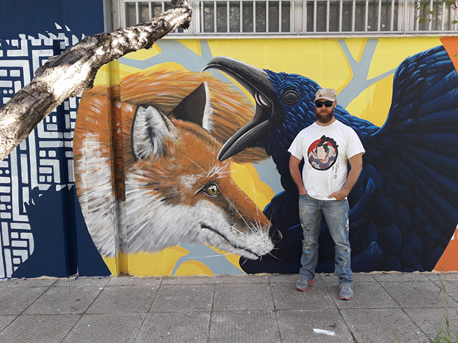 Alessio Bolognesi - La volpe ed il corvo, Drapetsona Athens, Athens Street Art Festival, 2018