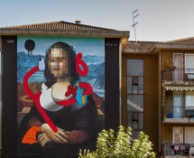 OZMO - Pixelated Mona Lisa with destructurated Donald Duck in Valle Camonica, WALL IN ART 2018, Angone. Photo credit: Davide Bassanesi