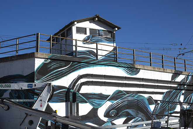 Pantonio - Fiume, murale a Pescara. Rotonda Ponte Flaiano, via Valle Roveto, svicolo lungofiume
