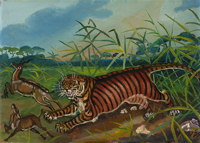 Antonio Ligabue - Tigre, II periodo, 1939 - 1952, olio su faesite, cm 40x52