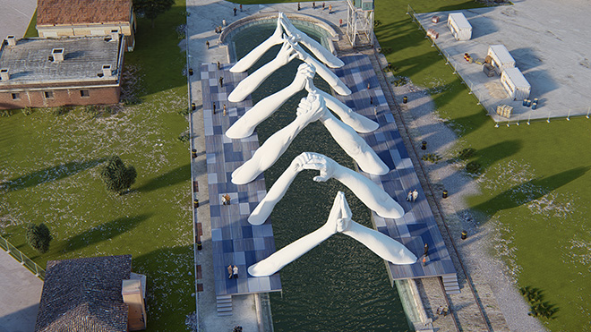 Lorenzo Quinn - Building Bridges, Arsenale, Venezia. photo credit: Halcyon Art International