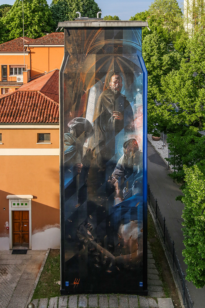 Vesod - Compianto, tra spirito e materia, murale a Padova sulla torretta idrica di Viale Codalunga. photo credit: Alen De Cesare