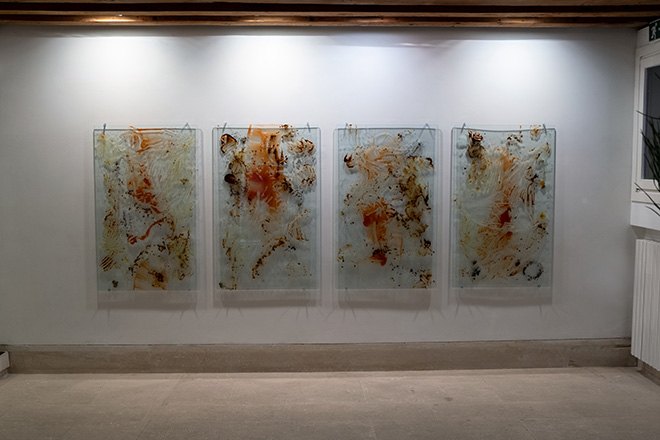 Jeschkelanger, empty glass, 2019, Exhibition view, Anecdotes on Origin, A plus A Gallery, Courtesy A plus A Gallery, Credits Kristi Giambattista.