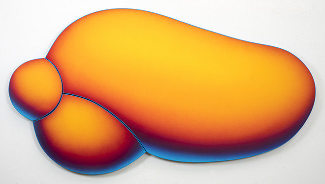 Jan Kaláb - Atomic Red Bubble, 2019, MAGMA gallery, acrylic on canvas, 110 x 203 cm