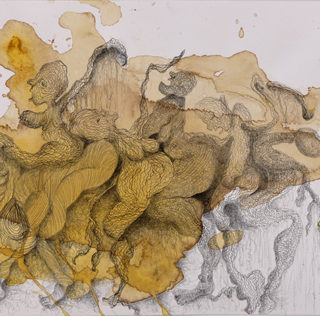 Zehra Doğan, Kervan 1, Caravan 1, 2017, carcere di Diyarbakir, 21 x 30 cm, curcuma, caffè, penna da disegno su carta. Photo credit: Jef Rabillon Avremo anche giorni migliori. Zehra Doğan. Opere dalle carceri turche