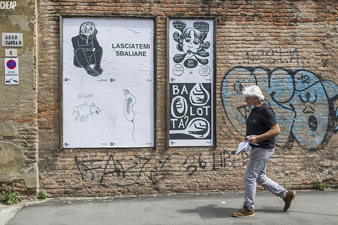 CHEAP - RECLAIM call for artist, 2020, Bologna, street poster art. photo credit: Michele Lapini