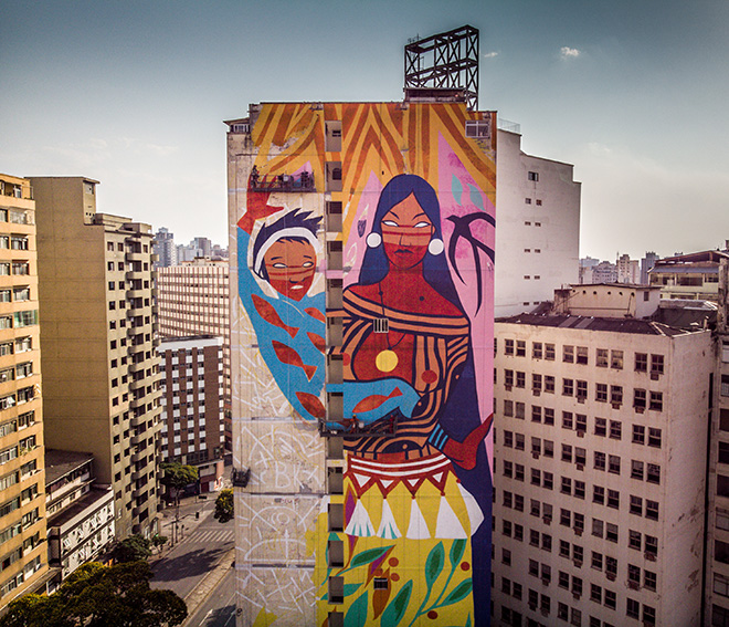 Daiara Tukano - Mural for CURA - Urban Art Circuit, Belo Horizonte (Brazil). photo credit: Instagrafite Daiara Tukano - Mural for CURA - Urban Art Circuit, Belo Horizonte (Brazil). photo credit: Instagrafite