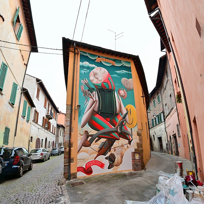 Zed1 - Ciascuno ha il suo bersaglio, murale a San Sepolcro (AR), Italy, 2020. photo credit: Thomas K. (@tekappa)
